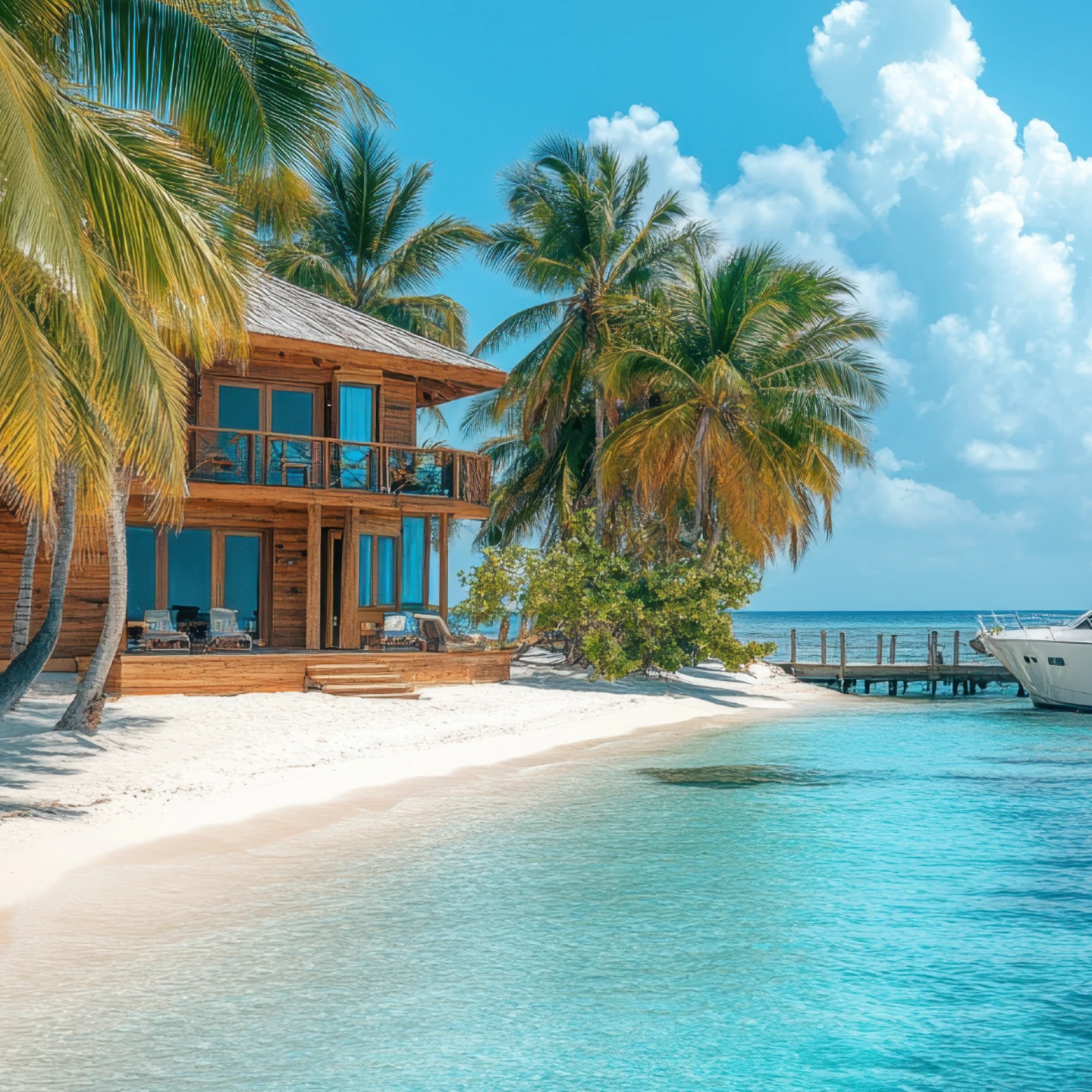 Villa de lujo frente a playa privada con aguas cristalinas